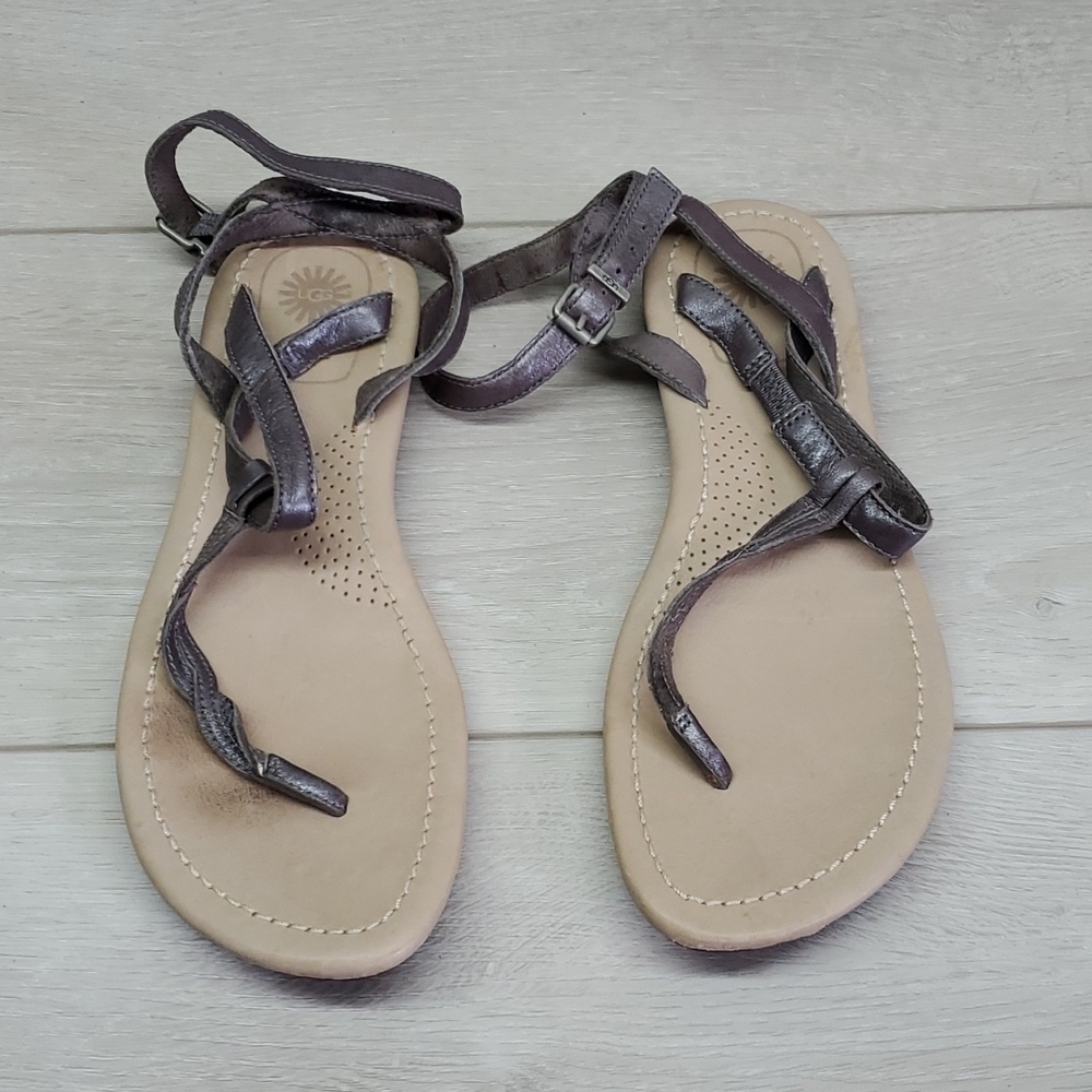 Ugg Women Ankle Leather T Strap Comfort Sandals shoes sz 6 - Picture 3 of 11